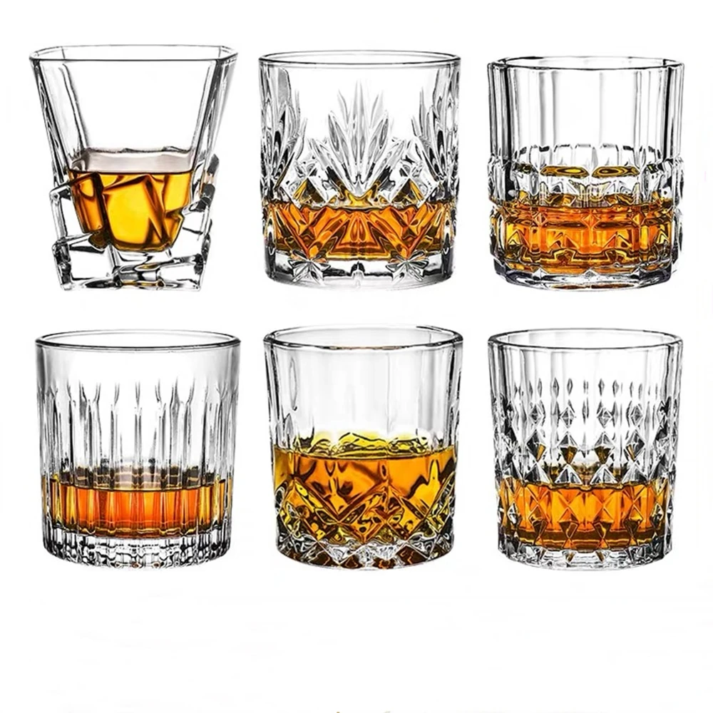 

Wine Glasses Vodka Cup Barware Old Fashion 300ml Engraved Diamond Crystal Whiskey Glass Tumbler Hotel Restaurant Water Glasses