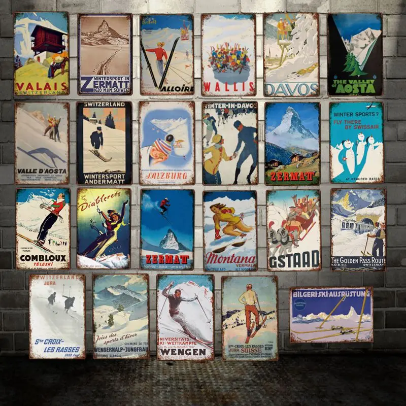 

[ Mike86 ] Skiing Valais Zermatt DAVOS Travel Snowing Metal Sign Vintage Retro Iron Painting Poster Art 20*30 CM LT-1837