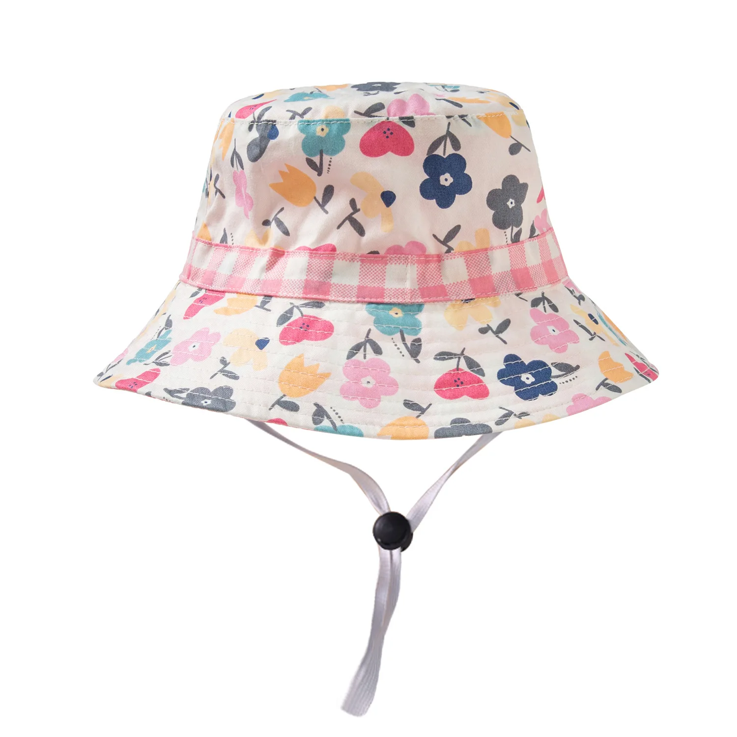 

Summer Hat Girl Beach Sun Pink Flowers Big Brim With String Breathable Cap Accessory For Baby Toddlers