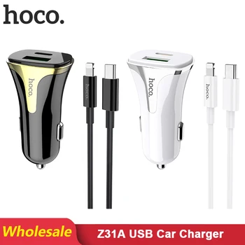 

HOCO Z31A 14 pcs/Lots Wholesale QC 3.0 USB Car Charger For iPhone 11 Pro Xiaomi Huawei Type C PD Fast Car Mobile Phone Charger