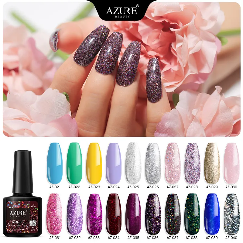 Azure Beauty новейшая серия цветных гель лаков блестящие Платиновые Блестки УФ для