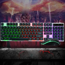 USB Gaming Rainbow Color Office Wired Backlight Adjustable Ergonomic Led Luminous Home Keyboard Mouse Set ABS Desktop