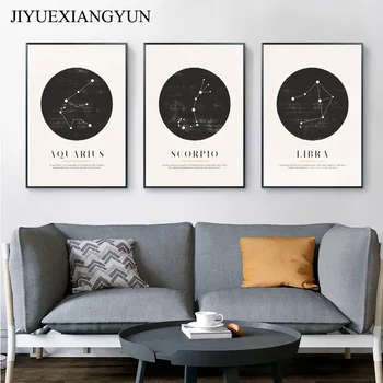 

12 Constellation Wall Art Canvas Poster Prints Astrology Sign Minimalist Geometric Painting Nordic Kids Decoration Pictures