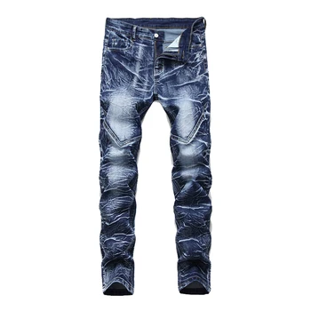 

Denim Designer MOTO BIKE Straight Jeans For Men'S Size 28-38 40 42 2020 Autumn Spring HIP HOP Punk Rock Streetwear Trouers
