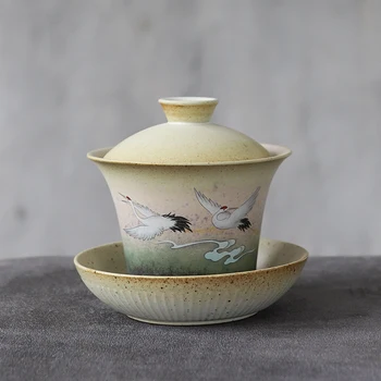 

LUWU ceramic gaiwan teacup crane chawan chinese tea sets drinkware 200ml