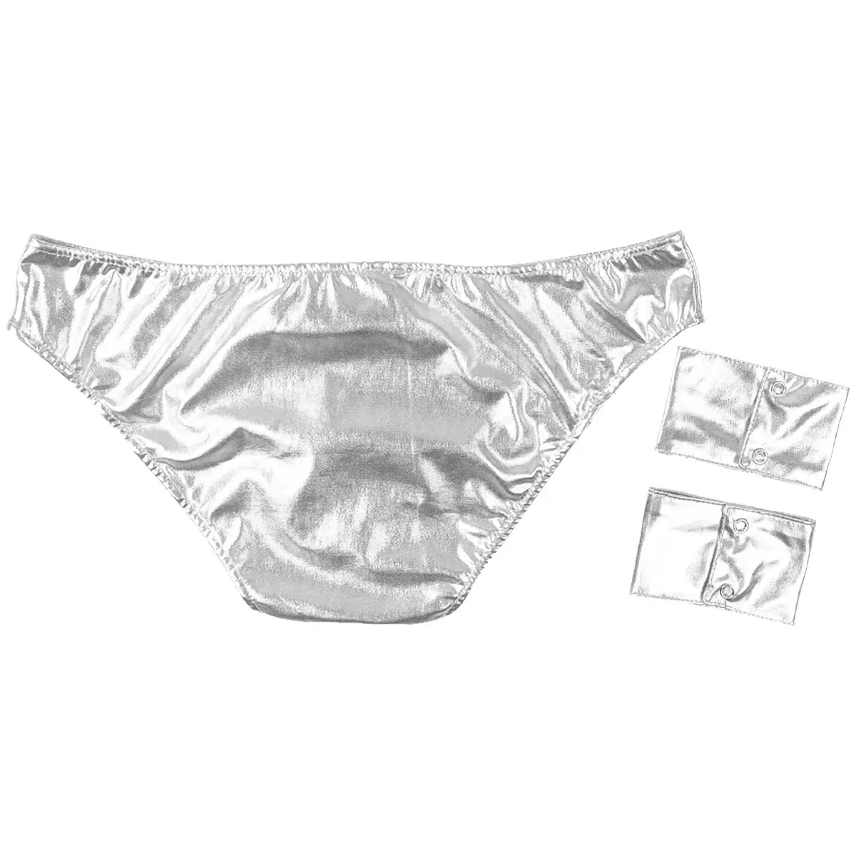 Sexy Lingerie Mens Shiny Metallic Briefs Panties Sexy Evening Party Clubwear Low Rise Bulge Pouch Briefs Underwear with Cuffs white knee high stockings