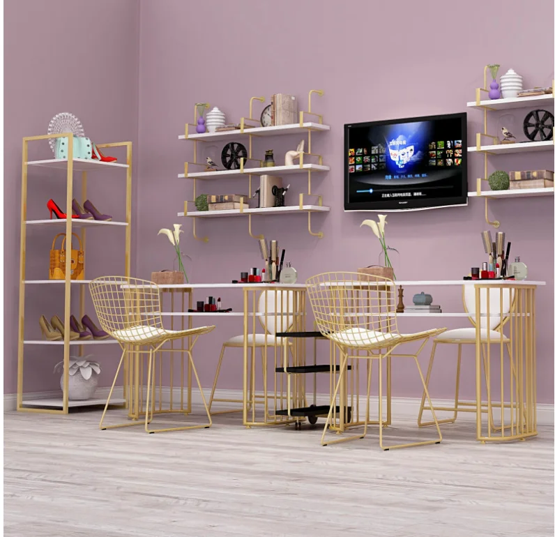 Gold marble manicure table and chair single double table manicure shop and chair set combination