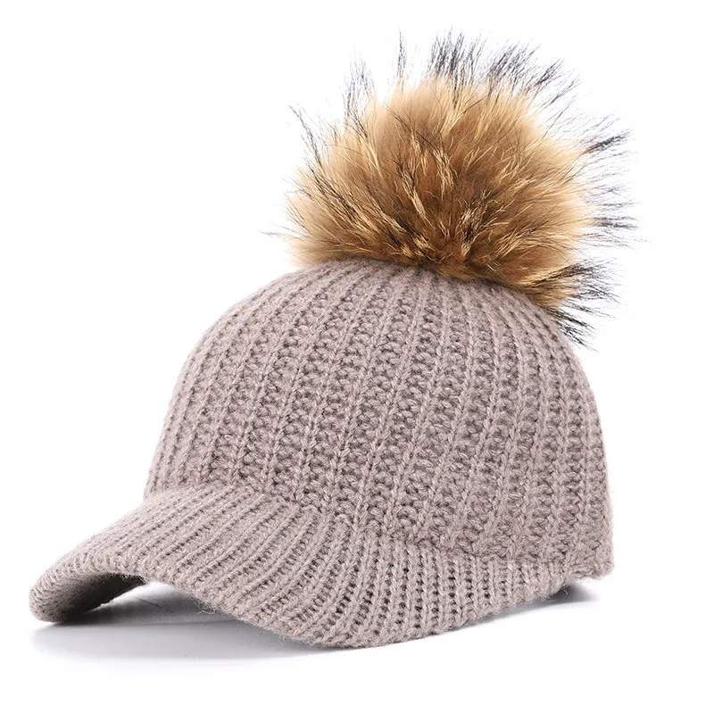 Febelle, женская зимняя шапка с помпоном из натурального меха, вязаные шапки с помпоном, теплые осенние меховые шапки в стиле хип-хоп для девочек
