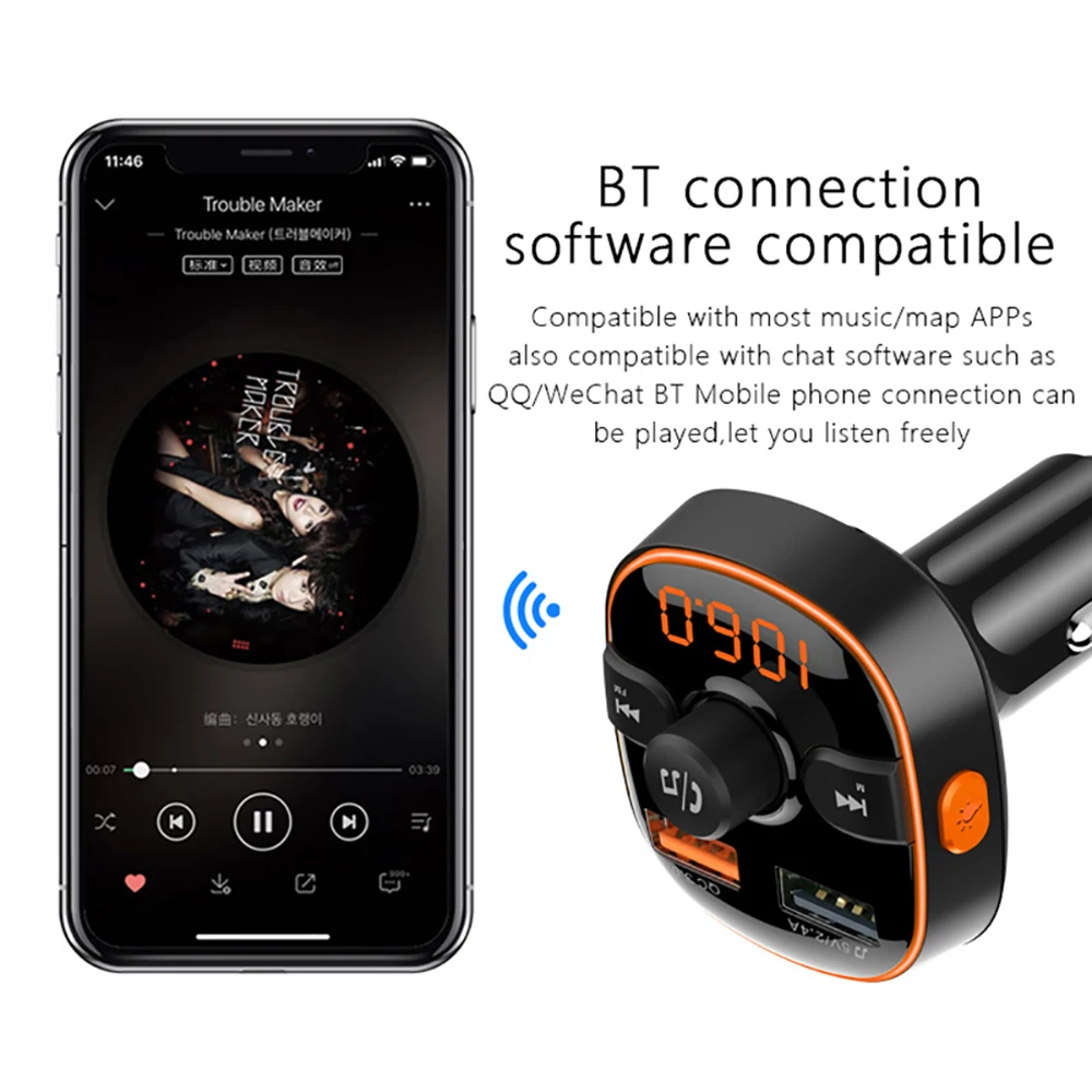 VicTsing fm-передатчик Bluetooth QC3.0 Быстрая зарядка 5,0 беспроводной fm-радио автомобильный адаптер автомобильный MP3 FM двойной USB зарядное устройство автомобильный комплект