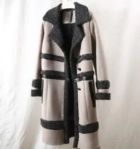 ZiZhen длинное пальто из овечьего меха двусторонний мех съемный на молнии отложной воротник 190814-3 - Цвет: Серый