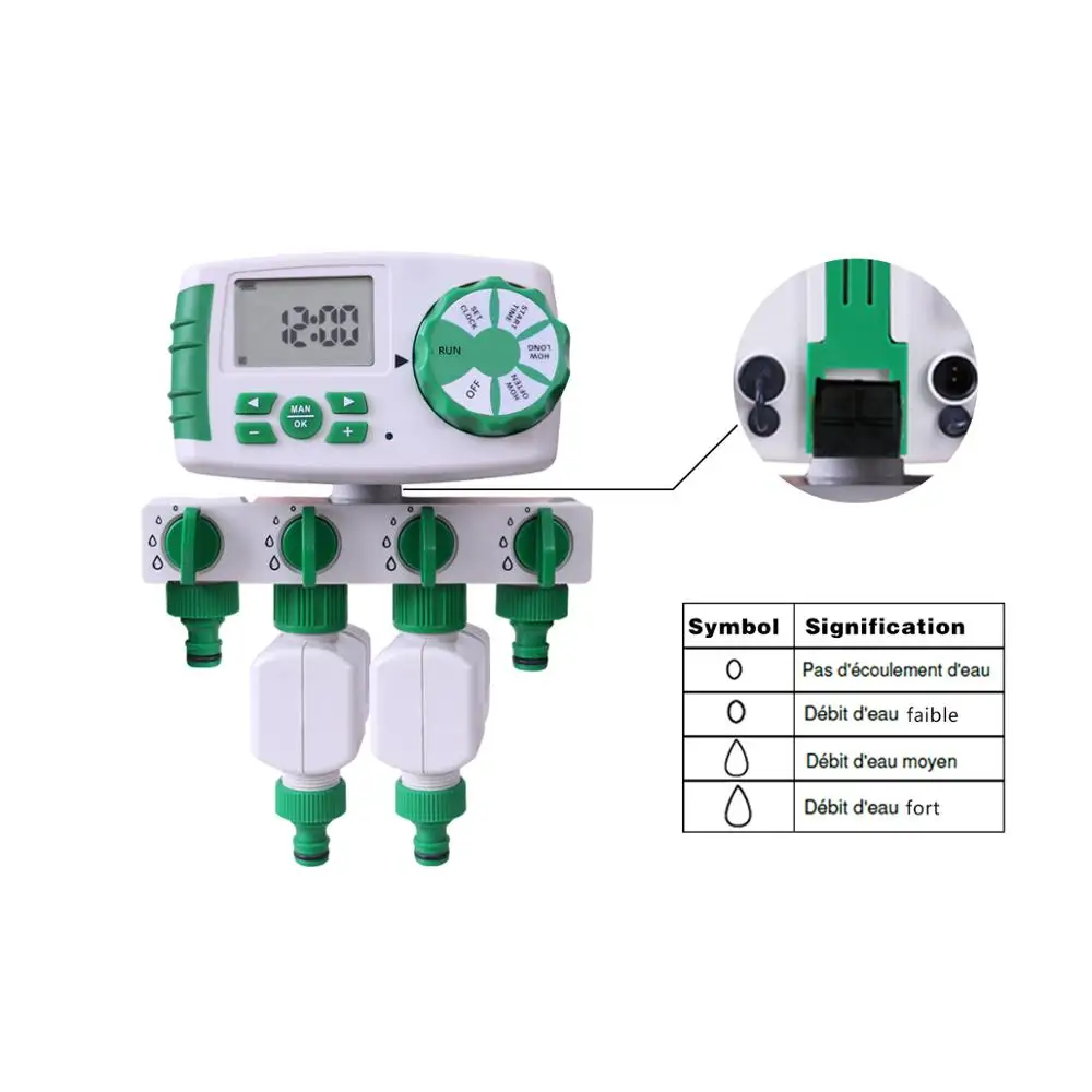 Автоматический 4 зонный таймер полива сада с 2 соленоидными клапанами|water timer|garden