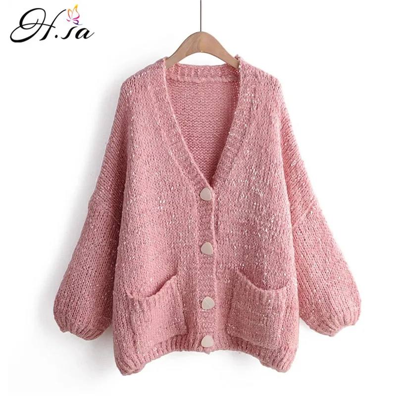 

H.SA 2019 Autumn Winter Women Pink Sweater and Cardigans Oversized Long Jacket Harajuku Christmas Knitwear White Loose Jacket