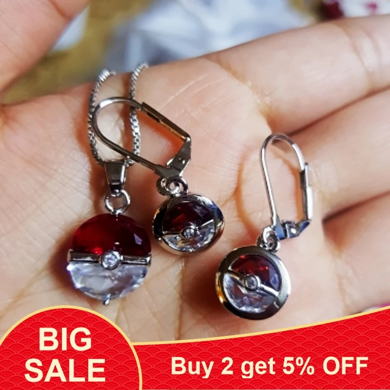 

Cute Pokemon Pokeball Silver Drop Earrings With Zircon Stone Long Korean Earrings Fashion Pikachu Jewelr 2019 New