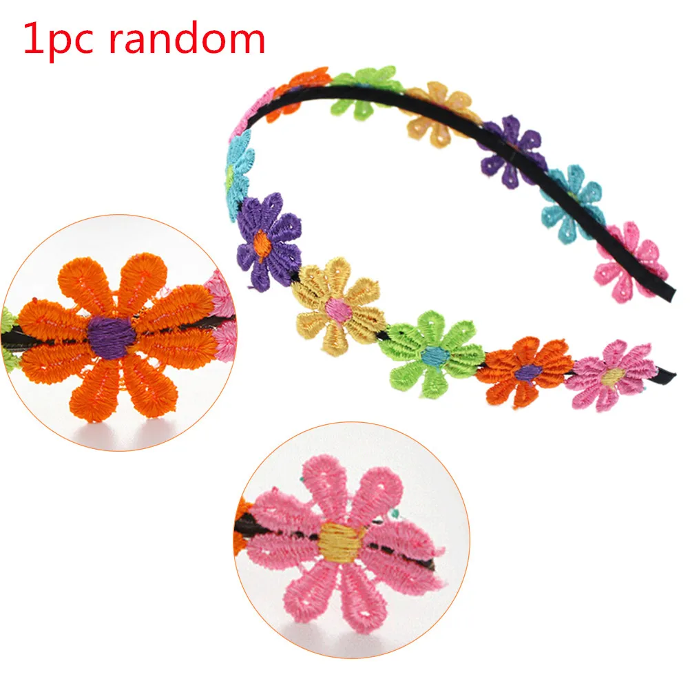 Girls Colourful Sunflower Headband Children Garland Hairband Metal Hair Accessories Mini Flower Lace Hair Styling Tool