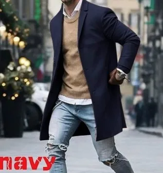 Men Jacket Casual Slim Fit Long Sleeve Knitted Cardigan Trench Coat Jacket Suit Outwear - Color: E