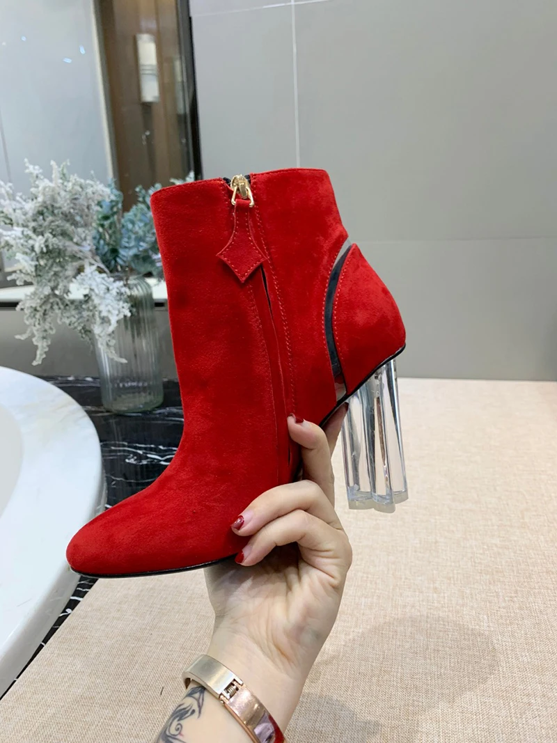 Hot Women Ankle boots Suede Winter Autumn Fashion Lady Transparent High Heels Pumps Women Botas Shoes Mujer Zapatos