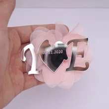 20 штук 8 см персонализированные буквы на заказ свадебные пригласительные открытки акриловое зеркало сердце тег вечерние подарок гостя с цветами