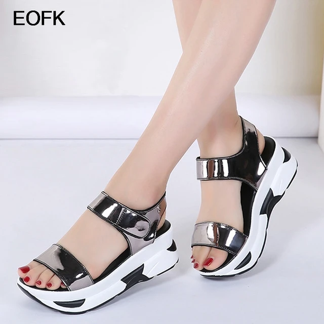EOFK 2022 Fashion Summer Women Sandals Flat Platform Golden Leather Comfort Casual Punk Shoes Lady Sandals Woman