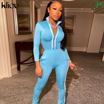 

OrangeA tracksuit women autumn zipper 2piece outfits full sleeve crop top+sporty leggings matching set elastic fitness bodycon