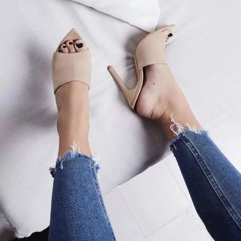 Summer Style Women High Heels Mules Pointed Toe Sexy Women Slides Female Thin High Heels Female Outdoor Slippers