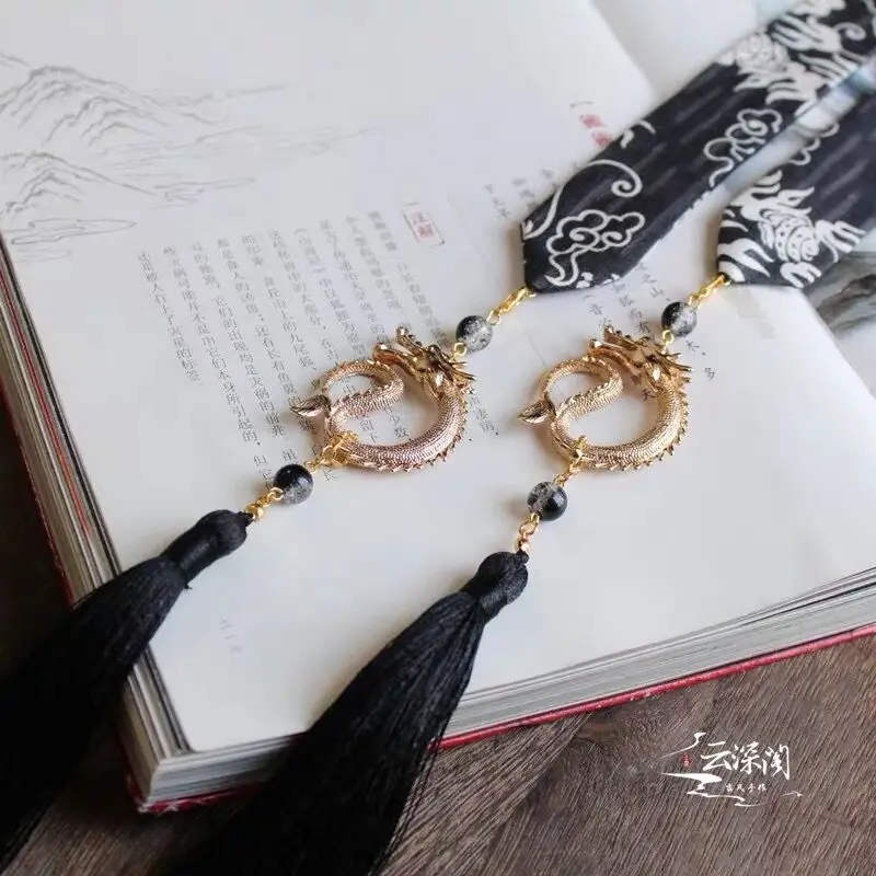 Headband Бледные чернила Diablo властный kirin напечатаны, чтобы положить на лоб panlong кисточкой мужчин лоб hanfu повязка для волос с кисточками - Цвет: Headband