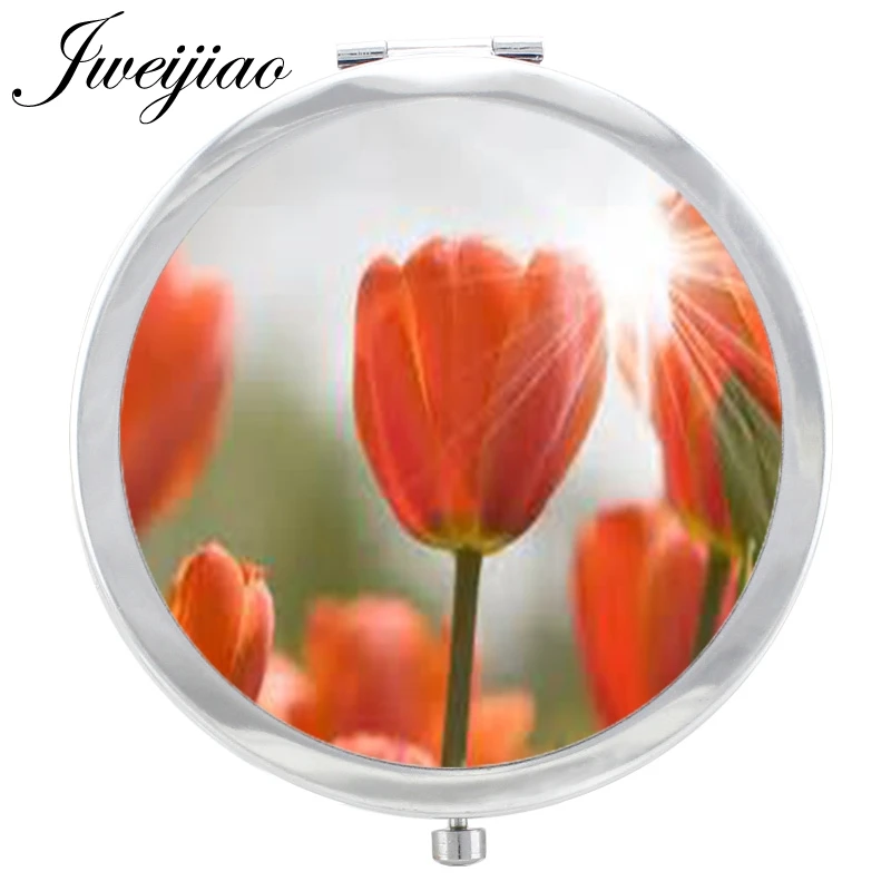 

Youhaken Lily Flowers Makeup Mirror Lovely flower plant Image Glass Cabochon Floding Round compact Hand pocket Mirror