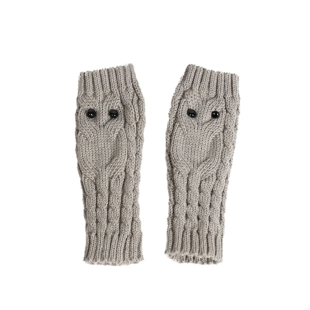 Unisex Winter Gloves Solid Owl Knitted Long Fingerless Gloves Soft Button Warm Gloves Mittens guantes invierno luvas de inverno - Цвет: Gray