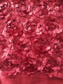 

Rosy African Lace Fabric, 3D Applique Lace For Wedding, Bridal Dress Tulle Lace Fabric CD25101