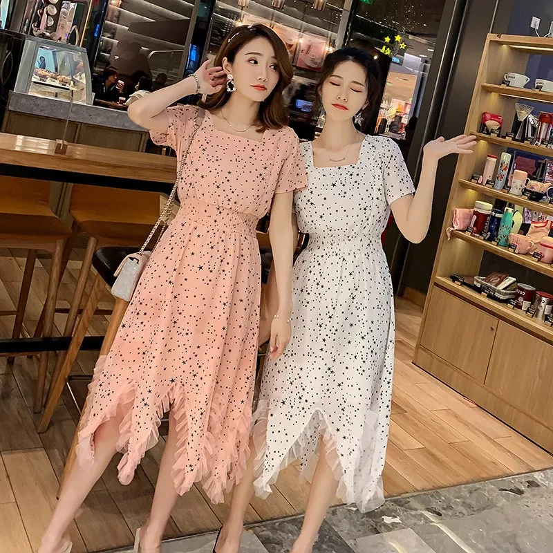 

Dress 2019 New Style Nursing Chiffon Dress Floral-Print Star Large Size Fashion Mom Short Sleeve Nursing Nursing Clothes