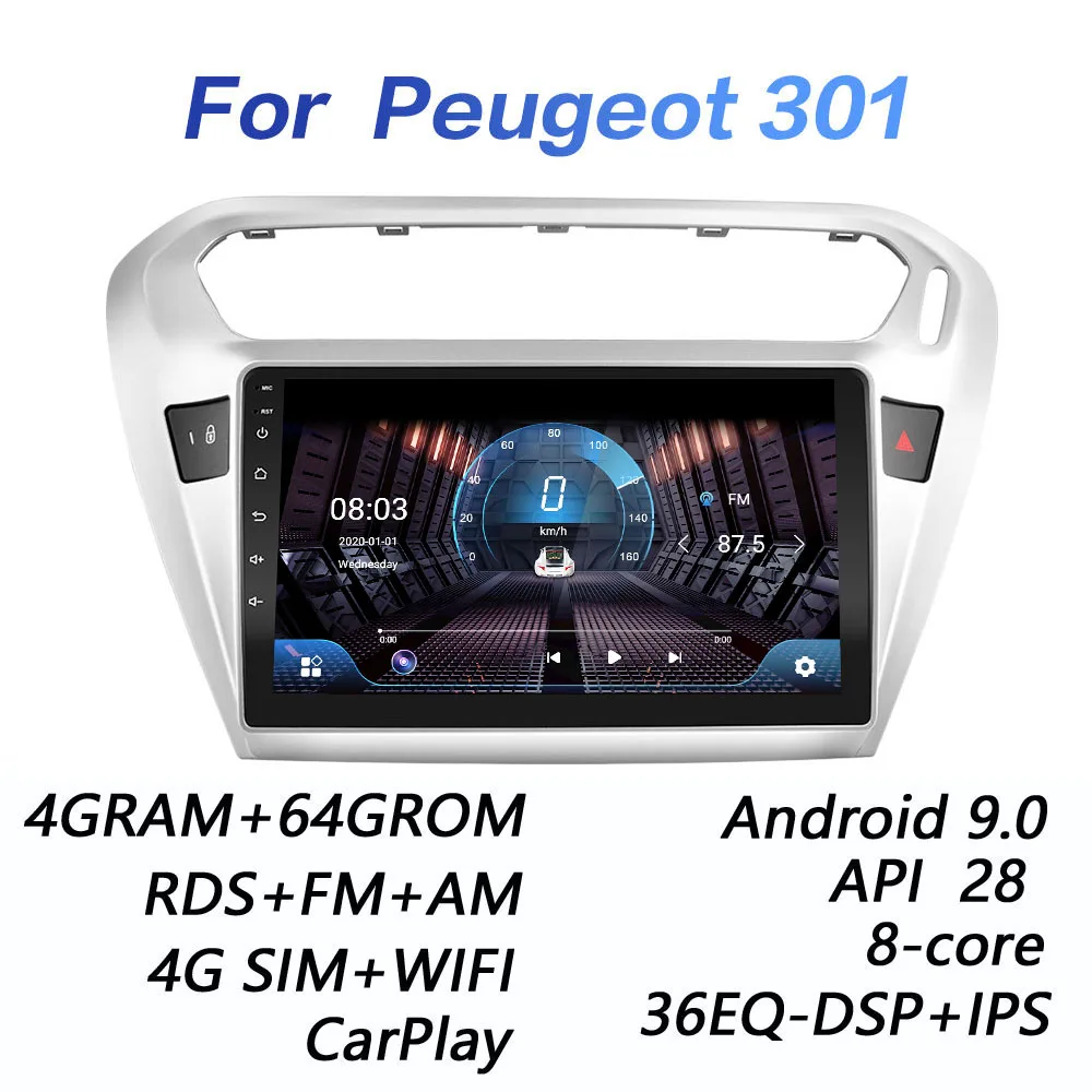 Автомагнитола 2 din 4 + 64 ГБ DSP Android 9 0 4G мультимедийный видеоплеер для peugeot 301 Citroen Elysee