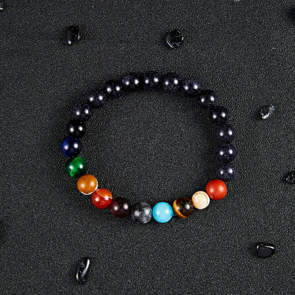 Rinhoo ручной работы эластичные веревки бисерные браслеты для женщин и мужчин Вселенная Галактика восемь планетов солнечная система натуральный камень браслет