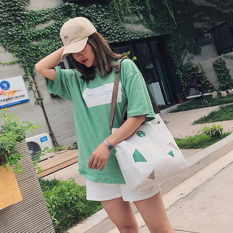 

New Style Printed Ice Dumplings Thick Canvas MORI Series Literature And Art Shoulder Bag Shopping Bag Oblique Carrying Fashion S