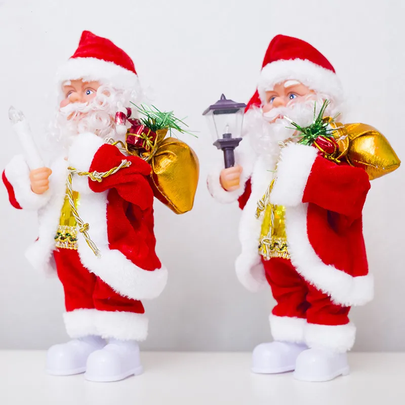 Фланелет Санта-Клауса, пластиковая электрическая Музыкальная кукла 27x17 см, рождественские игрушки, подарки для детей, новогодние украшения