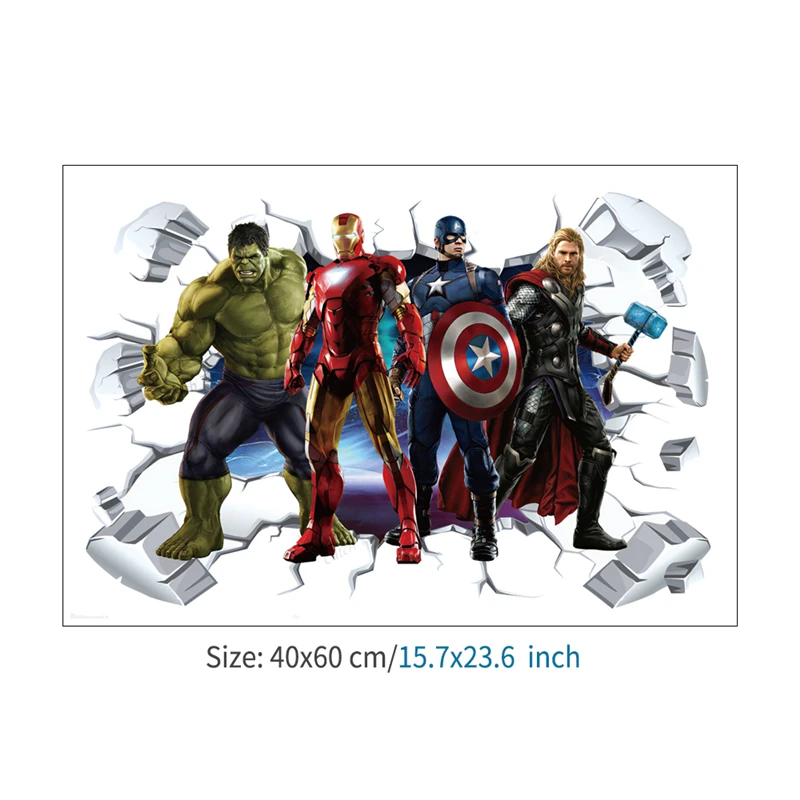 personalised wall stickers 3d Effect 40*60cm Avengers Wall Stickers For Kids Rooms Home Decor Cartoon Hero Hulk Wall Decals Diy Mural Art Pvc Posters kitchen wall stickers oil proof