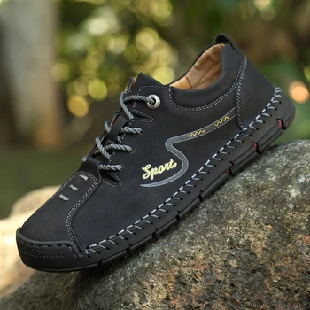 

Leather Men's Casual Shoes Large Size 48 Handmade Shoes Outdoor Hiking Sports Shoes Breathable Comfortable Men Shoes 2020 New