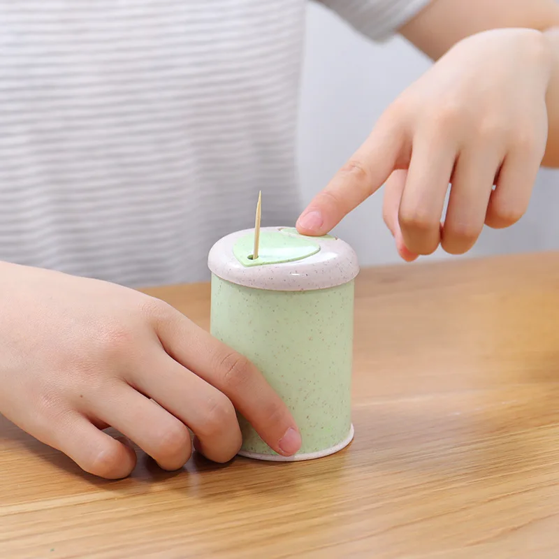 

Solid Color Push Toothpick Holder Wheat Household Creative Toothpick Box Portable Automatic Toothpick Storage Tank Toothpicks Bl