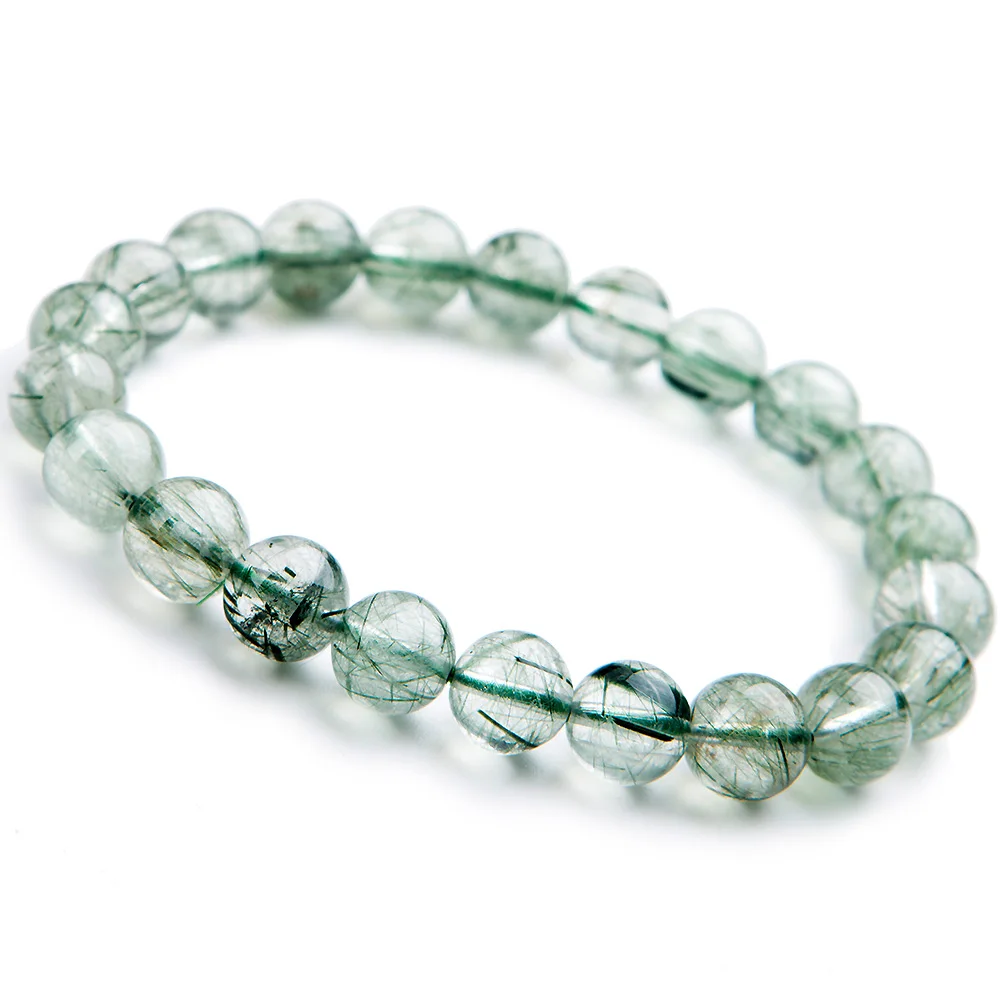 Genuine Brazil Natural Green Rutilated Quartz Gemstone Bracelet 12mm For Women Female Stretch Crystal Round Bead Bracelet AAAAA