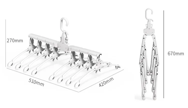Rotate Anti-Skid Folding Hanger Plastic Drying Rack Magic Clothes Hangers Space Savers Organizer Multi Functional Adult White (12)