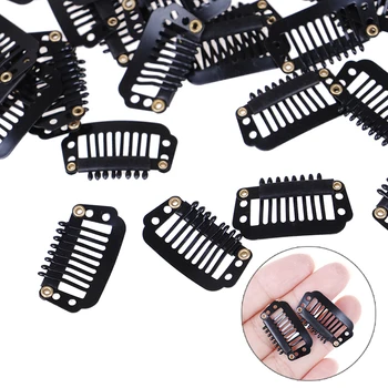 

10/100Pcs 2.8cm U/Wire Shape Clips Black Wig Combs Hair Clips For Weave Extensions Metal Rubber Wig Clips For Hair Extensions