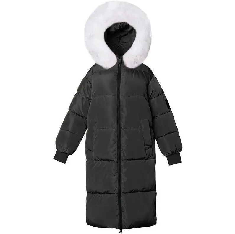 6XL 7XL плюс размер женский зимний пуховик свободные куртки Женское теплое зимнее пальто с длинным рукавом парка с капюшоном женская удлиненная верхняя одежда - Color: black 1