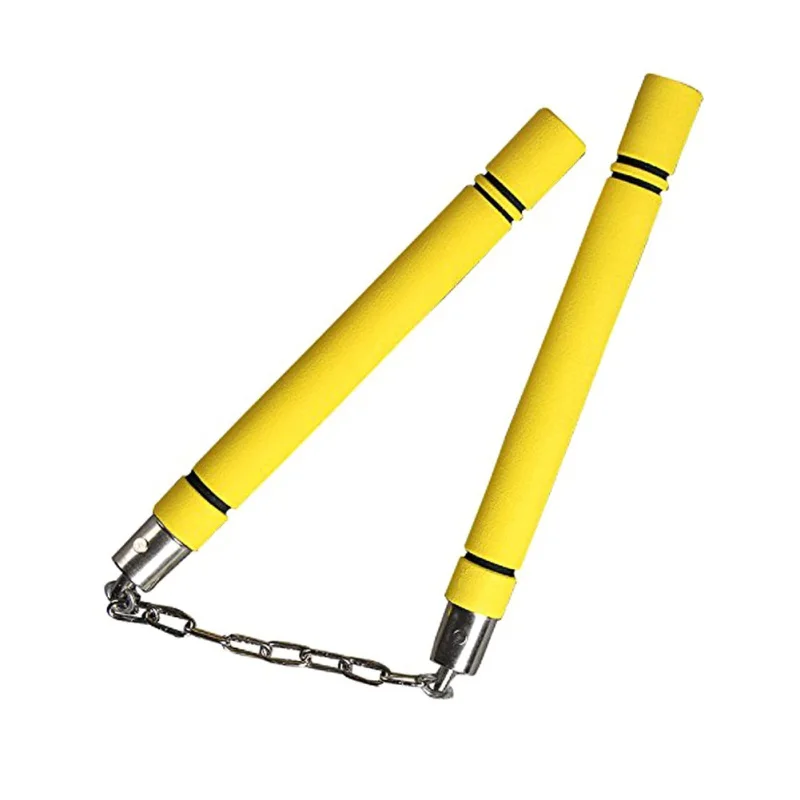 Kung Fu Training Nunchakus Martial Arts Product Nunchakus Sponge Double Truncheon With Stainless Steel Chain Children Kid GMT601 - Цвет: Yellow 28cm