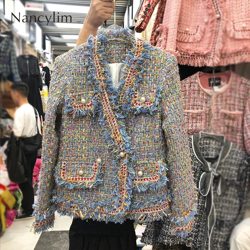 

2019 Autumn Winter New Fashion Ladies' Knitted Thick Tweed Jacket Elegant Small Short Hair Edge Coat Ladies Jacket Student Coats