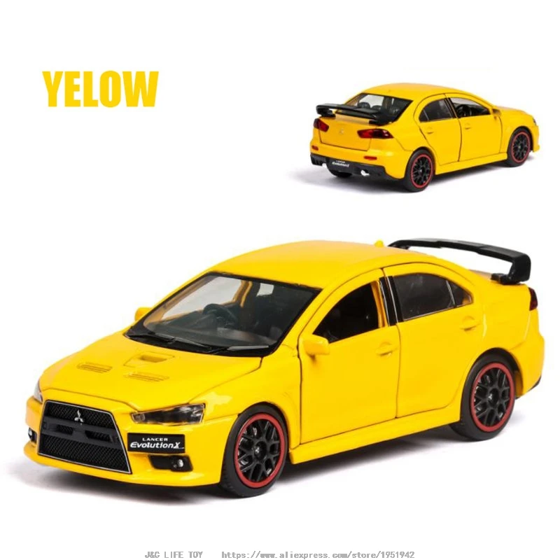 1:32 Mitsubishi Lancer Evolution x Игрушечная машина металлическая игрушка Diecasts& игрушечные транспортные средства модель автомобиля высокая имитация игрушечная машинка Рождественский подарок - Цвет: Цвет: желтый