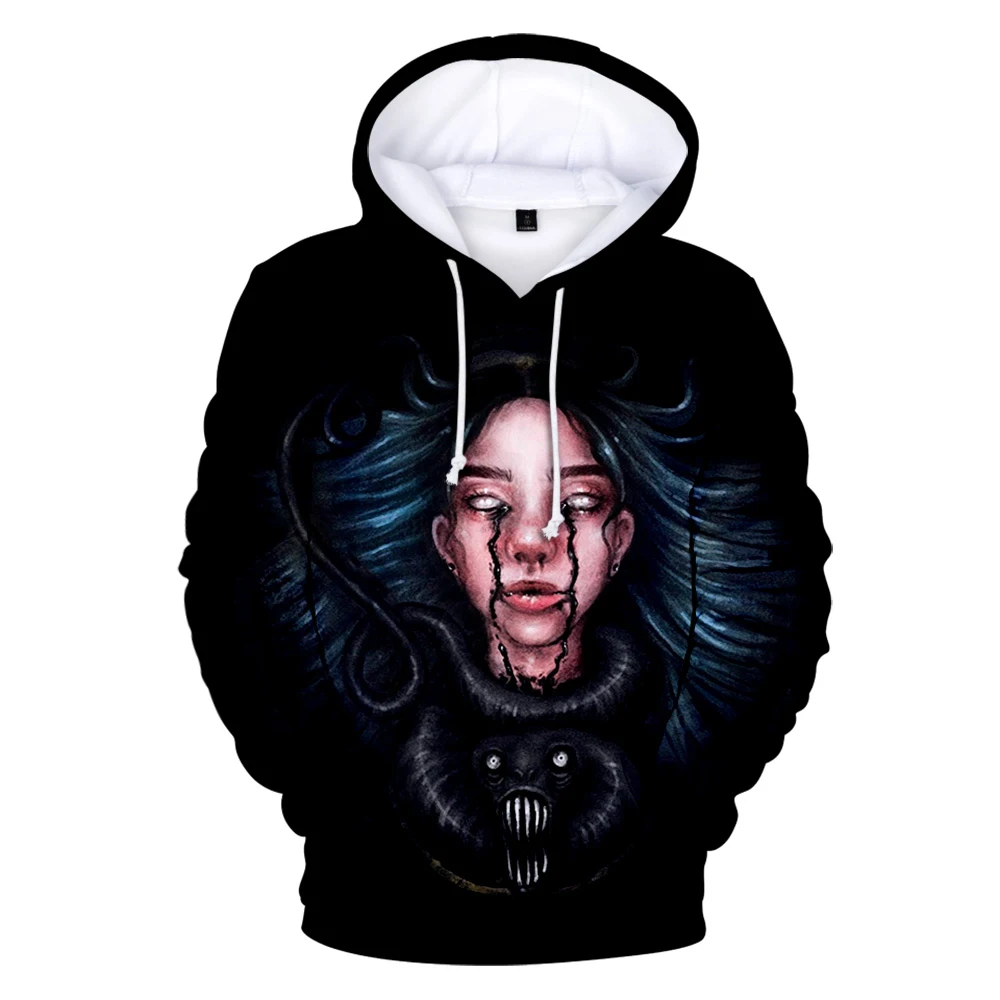 Модные осенние толстовки с капюшоном с 3D Billie Eilish, женские и мужские свитшоты, Повседневные детские толстовки с капюшоном, новые популярные пуловеры с 3D Billie Eilish для мальчиков и девочек