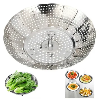 

1pcs Folding Dish Steam Stainless Steel Food Steamer Basket Mesh Vegetable Cooker Steamer Expandable Kitchen Tool Steamer