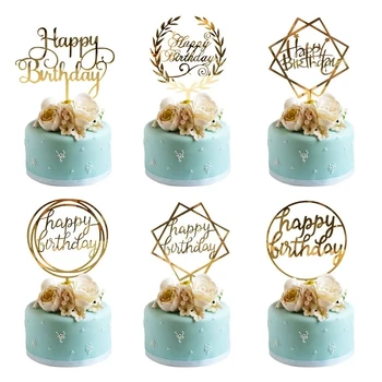 6pcs/Lot Gold Happy Birthday Acrylic Cake Toppers Gold Birhday Cake Topper for Kids Birthday Party Cake Decorations Baby Shower