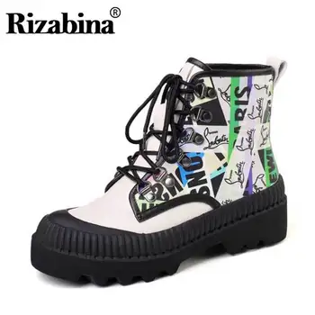 

RizaBina Colorful Women Real Leather Flats Ankle Boots Cross Strap Round Toe Fashion Shoes Woman Comfortable Boots Size 34-40