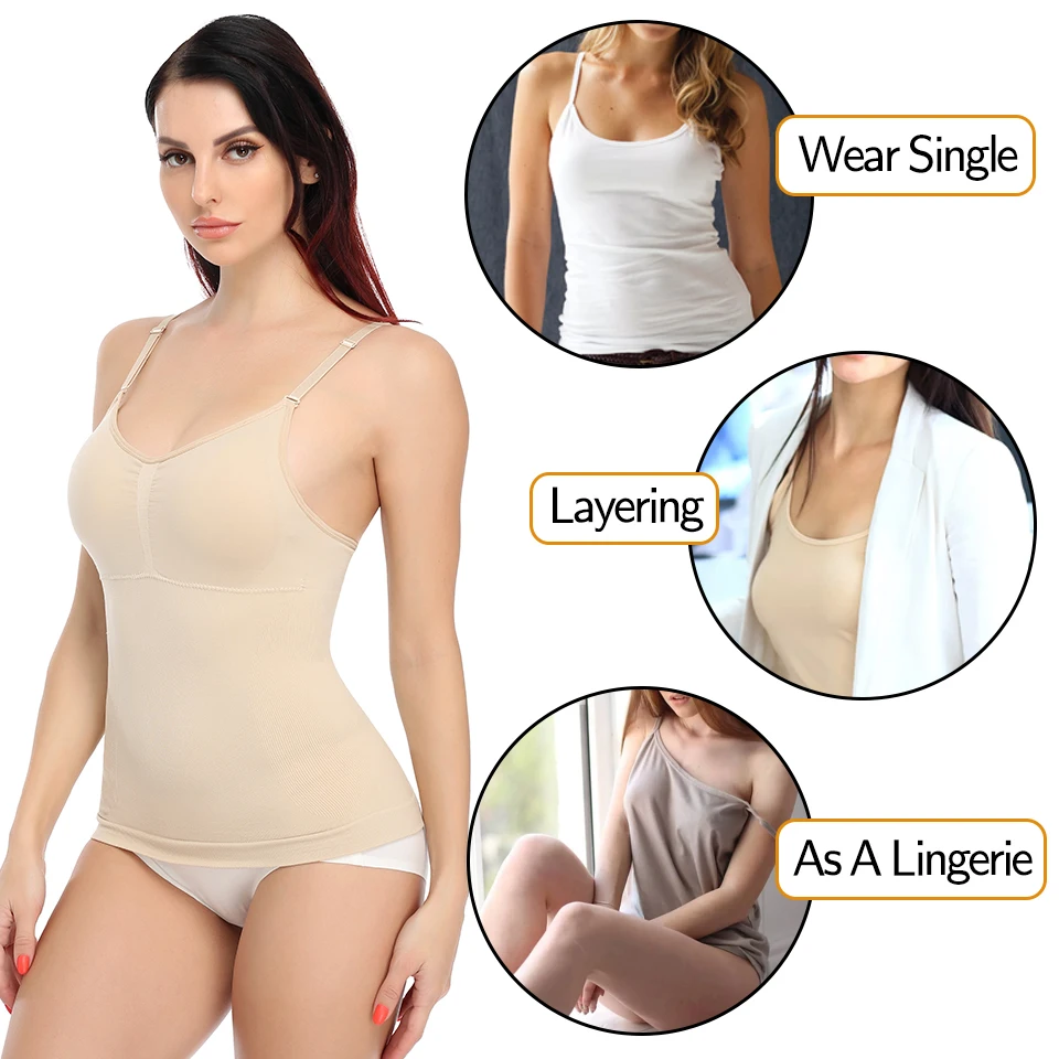 Women Shapewear Tops Tummy Control Camisoles Built In Bra Tank Top Slimming Underwear Waist Trainer Vest Body Shaper Shirts spanx thong