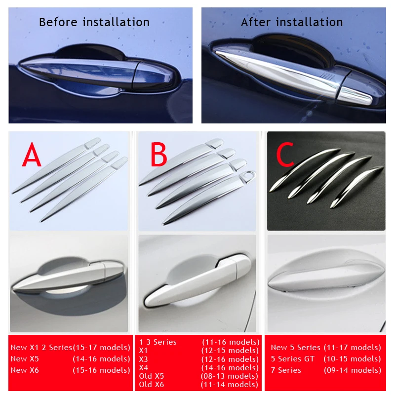 

100% 8Pcs New Stainless Steel Door Handle Cover Trim for BMW 1 3 5 Series GT X1 X3 X4 X5 X6 F20 F30 F35 E84 E70 E71 2012 2013