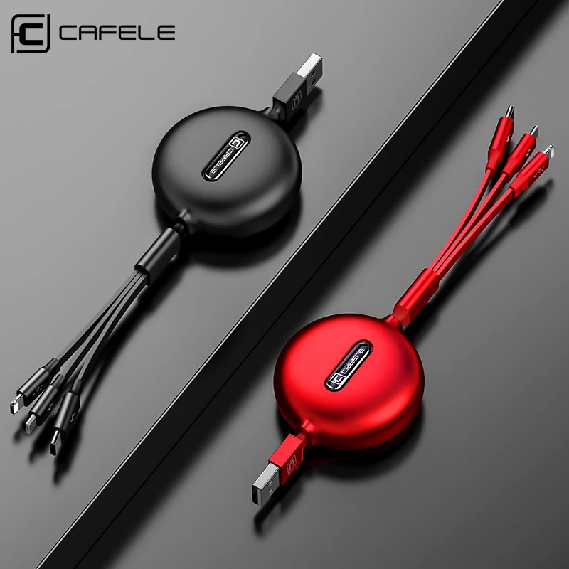 Cafele 3 in1 Micro USB Cable For iPhone Retractable Cable 120cm Support Fast Charging Type C Cable For Xiaomi Huawei Data Sync mobile phone cables